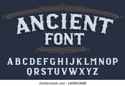 Ancient alphabet font. Scratched vintage letters. Vector typeface for your typography design.