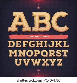 Ancient alphabet. Memorial typeface. Carved from stone abc. Vector illustration.