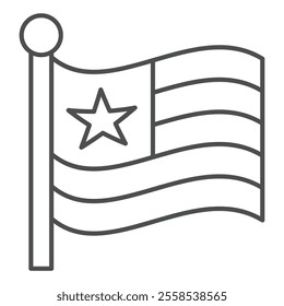 Ancient american flag thin line icon, british country flag concept. Vector graphics. Flag cloth with stripes and star sign on white background, outline style icon for mobile or web design