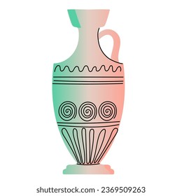 Ancient amphora isolated. Decorative vase with an ornament. Ancient Greek jar. Element with color gradient and line. Clay vessels pottery. Hand drawn. Vector illustration.