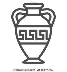 Ancient amphora line icon, exhibition concept. Vector graphics. Vintage jug with ornament sign on white background, outline style icon for mobile or web design