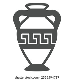 Ancient amphora solid icon, exhibition concept. Vector graphics. Vintage jug with ornament sign on white background, glyph style icon for mobile or web design