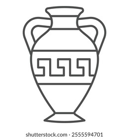 Ancient amphora thin line icon, exhibition concept. Vector graphics. Vintage jug with ornament sign on white background, outline style icon for mobile or web design