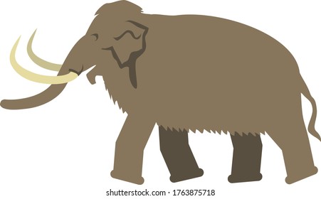 Ancient animal. Brown mammoth with large tusks isolated on white background. Flat infographic. Vector illustration