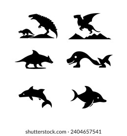 Ancient animal icon set ice age