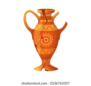 Antiga antiguidade vaso quebrado ou vaso e jarro de museu de cerâmica, vetor cartoon jar. Vaso grego ou romano antigo com rachaduras e cabo quebrado, arqueologia jarro de cerâmica ou jarro com ornamento antigo