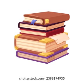 Ancient antique mystic books stack. Old magic literature for reading. Historic paper manuscripts, medieval secret knowledge. Witchcraft library. Flat vector illustration isolated on white background