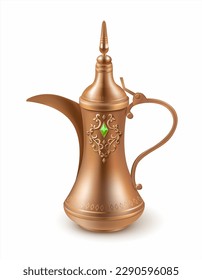 Ancient Arabic coffee pot (dallah) isolated on white. Traditional element for Ramadan iftar party. Vector illustration.