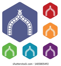 Ancient arch icons vector colorful hexahedron set collection isolated on white