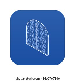 Ancient arched double doors icon blue vector isolated on white background