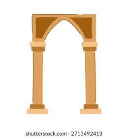 Arco arquitetônico antigo com colunas fortes e um arco elegante criando uma passagem ou entrada, renderizado em um estilo simples e ilustrativo sobre um fundo branco