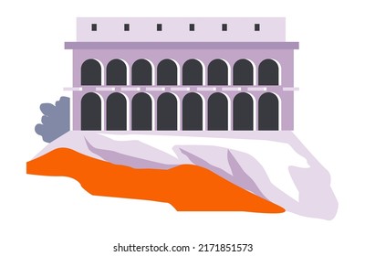 Ancient architecture of Rome, sightseeing and famous landmarks. Isolated Vector Coliseum construction. Stadium or amphitheater for gladiator fights and tournaments. Vector in flat style illustration