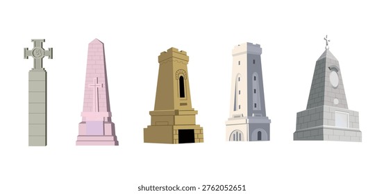 Ancient architecture. Set of monuments on a white background. Vector illustration