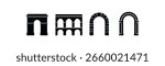 Ancient architecture silhouette icon set. monuments, history symbols collection