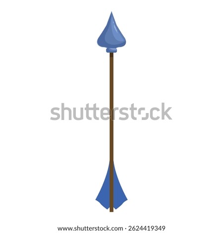 Ancient arrow pointing up, hunting weapon with sharp metal tip and tail