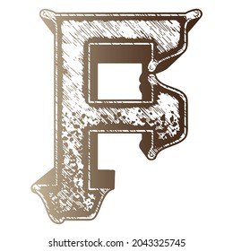 Ancient art font.Brown decorative letter isolated on white background.
