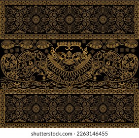 Ancient art Khmer style about 1,100 years ago retro reconstruction for fabric seamless ethnic  repeat batik print and textile tile create design. 