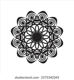 Ancient art mandala pattern with black outline on white background. Suitable for adult coloring book pages design.