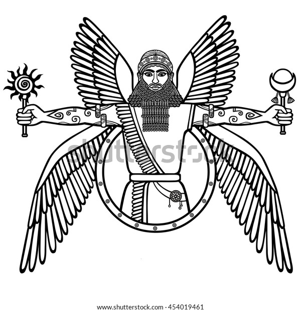 Ancient Assyrian Winged Deity Character Sumerian Stock Vector (Royalty ...