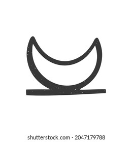 Ancient astrological, esoteric or alchemy symbol of moonrise. Minimalistic icon. Vector shabby hand drawn illustration