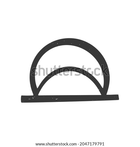 Ancient astrological, esoteric or alchemy symbol of moonset. Minimalistic icon. Vector shabby hand drawn illustration
