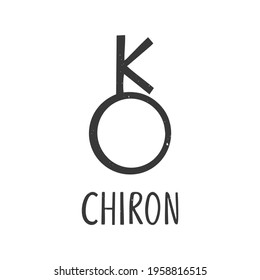 Ancient astrological symbol of asteroid Chiron. Minimalistic caption icon isolated on a white background. Vector shabby hand drawn illustration