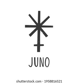 Ancient astrological symbol of asteroid Juno. Minimalistic caption icon isolated on a white background. Vector shabby hand drawn illustration