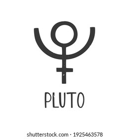 Ancient astrological symbol of Pluto. Minimalistic caption icon isolated on a white background. Vector hand drawn illustration