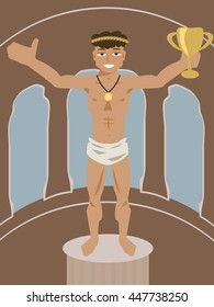 ancient athlete with olive wreath and cup