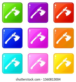 Ancient ax weapon icons set 9 color collection isolated on white for any design