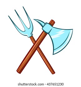 Ancient axe and trident icon, cartoon style
