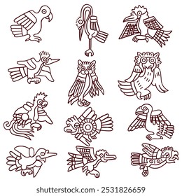 Ancient aztec bird designs in white background