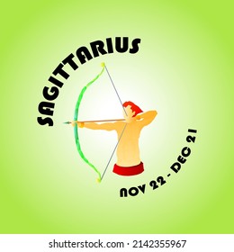 An ancient bare-chested archer with bow and arrow for the ninth zodiac sign: Sagittarius November 22 to December 21. Hand drawn vector illustration.
