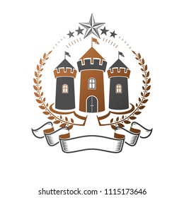 Ancient Bastion emblem. Heraldic vector design element. Retro style label, heraldry logo. Ornate logotype on isolated white background.