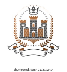 Ancient Bastion emblem. Heraldic vector design element. Retro style label, heraldry logo. Ornate logotype on isolated white background.