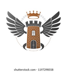 Ancient Bastion emblem. Heraldic vector design element. Retro style label, heraldry logo. Ornate logotype on isolated white background.
