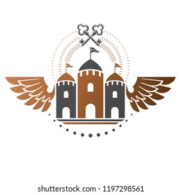 Ancient Bastion emblem. Heraldic vector design element. Retro style label, heraldry logo. Antique logotype on isolated white background.