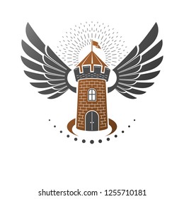 Ancient Bastion emblem. Heraldic vector design element. Retro style label, heraldry logo. Antique logotype on isolated white background.