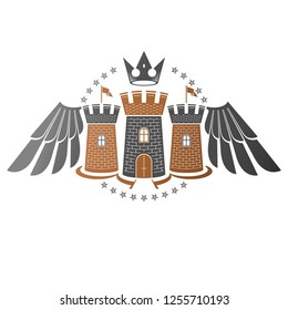 Ancient Bastion emblem. Heraldic vector design element. Retro style label, heraldry logo. Ornate logotype on isolated white background.