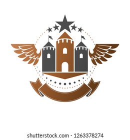 Ancient Bastion emblem. Heraldic vector design element. Retro style label, heraldry logo. Antique logotype on isolated white background.