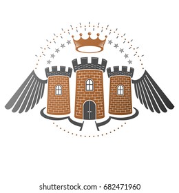 Ancient Bastion emblem. Heraldic vector design element. Retro style label, heraldry logo. Ornate logotype on isolated white background.