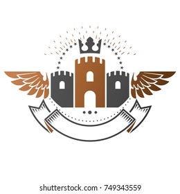 Ancient Bastion emblem. Heraldic vector design element. Retro style label, heraldry logo. Antique logotype on isolated white background.