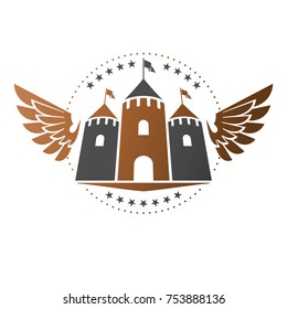 Ancient Bastion emblem. Heraldic vector design element. Retro style label, heraldry logo. Ornate logotype on isolated white background.
