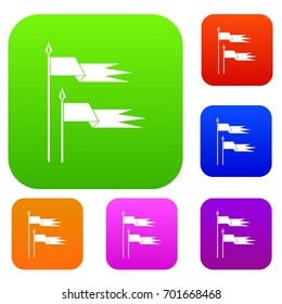 Ancient battle flags set icon in different colors isolated vector illustration. Premium collection