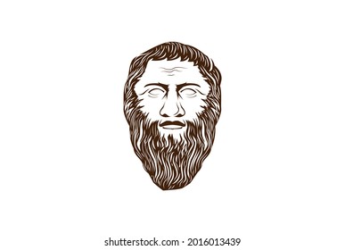 Ancient Beard Greek Philosopher Figure Face Head Statue Sculpture Logo Design Vector