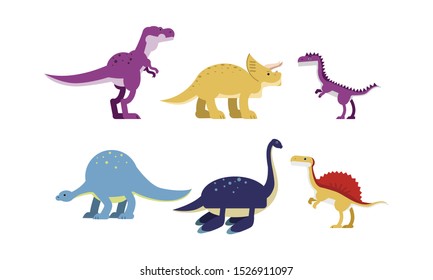 Ancient Big Dinosaurus Of Different Kind And Color Vector Illustrations Set Cartoon Character