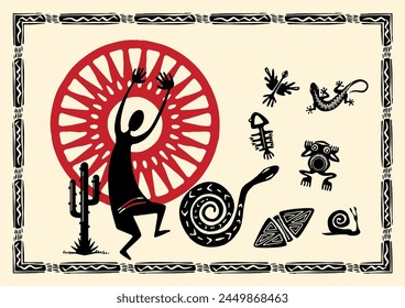 Ancient Bliss: Kokopelli Art Celebrating the Joy of Initial Life. Kokopelli Art Enjoyment, Initial Life Painting, Tribal Joy Illustration, Ancient Wall Decor