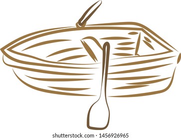 Dibujo antiguo del barco, ilustración, vector sobre fondo blanco.