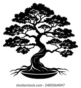 Ancient Bonsai Tree Silhouette Art