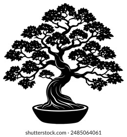 Arte de silueta de árbol de bonsai antiguo